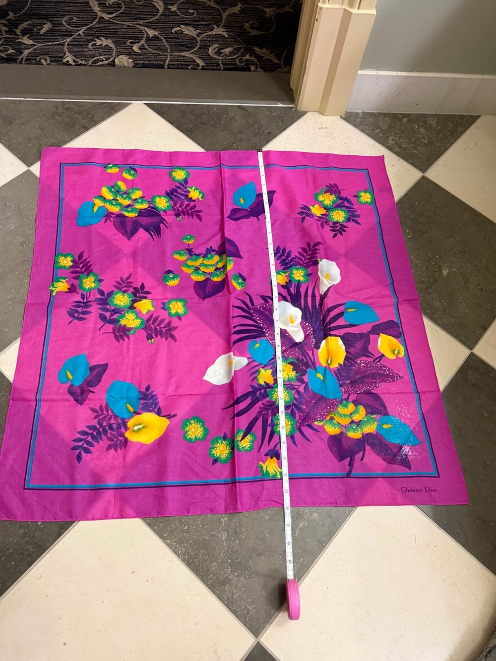 Vintage Christian Dior 30x30 Tropical Floral Scarf - Picture 8 of 12